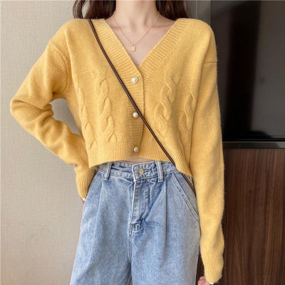 Lucyever Elegantna košulja Kardigani Džemper Ženski novi jesen 2023. V izrez Pleteni džemperi Jednobojni uski kardigan dugih rukava