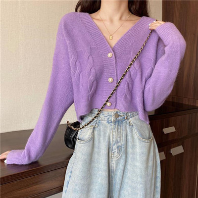 Lucyever Elegantna košulja Kardigani Džemper Ženski novi jesen 2023. V izrez Pleteni džemperi Jednobojni uski kardigan dugih rukava