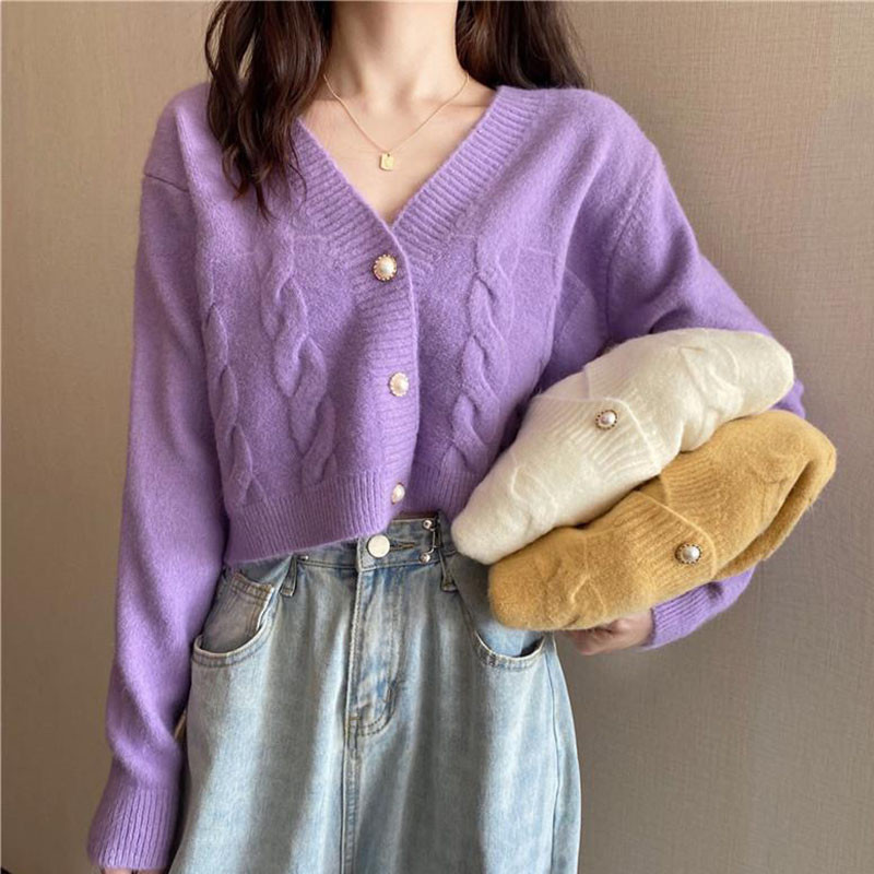 Lucyever Elegantna košulja Kardigani Džemper Ženski novi jesen 2023. V izrez Pleteni džemperi Jednobojni uski kardigan dugih rukava