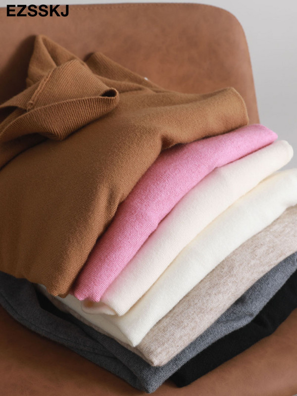 φθινοπωρινός χειμώνας Basic Λεπτό απαλό μονόχρωμο ζιβάγκο Πλεκτό πουλόβερ Γυναικείο πουλόβερ casual μακρυμάνικο chic κάτω Πουλόβερ πάνω