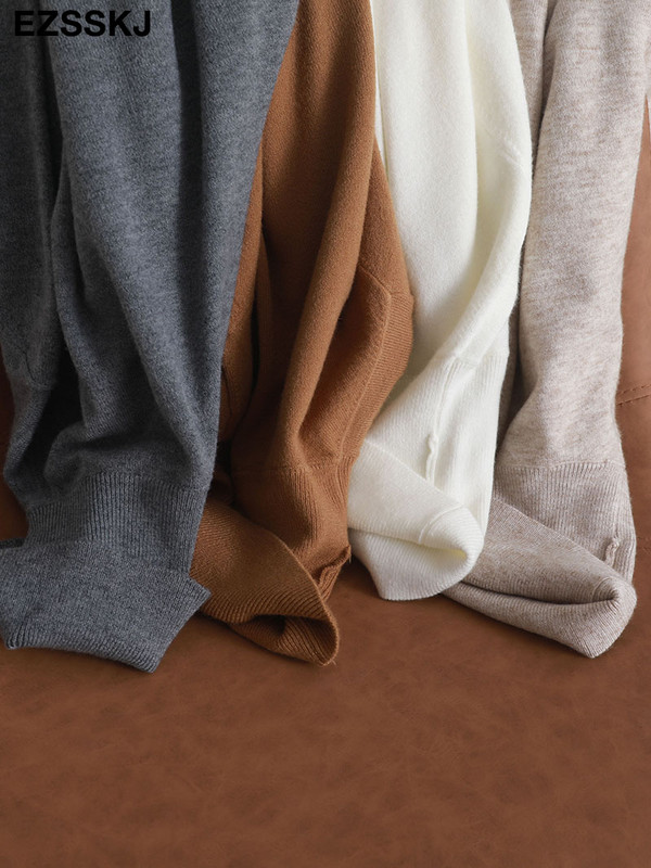 φθινοπωρινός χειμώνας Basic Λεπτό απαλό μονόχρωμο ζιβάγκο Πλεκτό πουλόβερ Γυναικείο πουλόβερ casual μακρυμάνικο chic κάτω Πουλόβερ πάνω