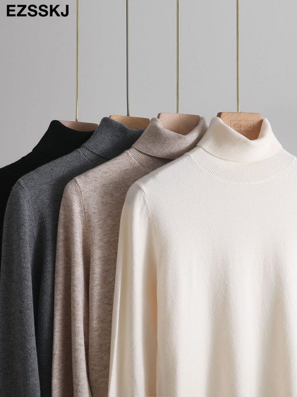 φθινοπωρινός χειμώνας Basic Λεπτό απαλό μονόχρωμο ζιβάγκο Πλεκτό πουλόβερ Γυναικείο πουλόβερ casual μακρυμάνικο chic κάτω Πουλόβερ πάνω