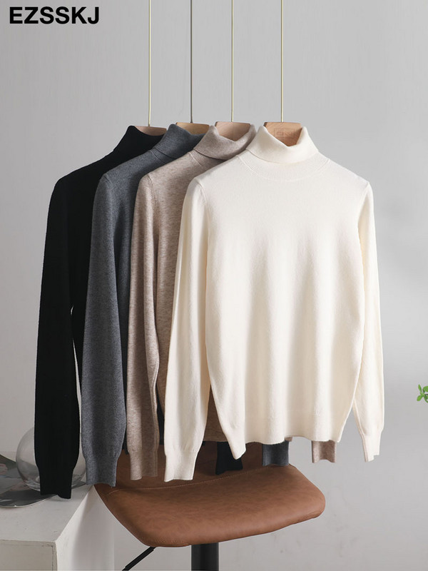 φθινοπωρινός χειμώνας Basic Λεπτό απαλό μονόχρωμο ζιβάγκο Πλεκτό πουλόβερ Γυναικείο πουλόβερ casual μακρυμάνικο chic κάτω Πουλόβερ πάνω