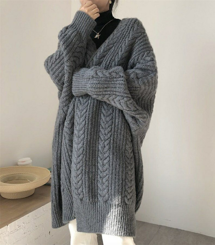 BEENLE Ženski zimski pleteni kardigan Retro korejski modni džemper Jednostavni široki dugi kaputi Tople debele jakne Ženska odjeća