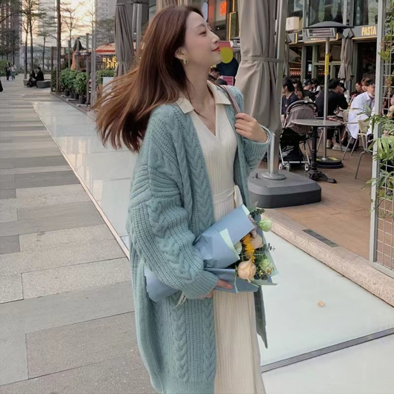 BEENLE Ženski zimski pleteni kardigan Retro korejski modni džemper Jednostavni široki dugi kaputi Tople debele jakne Ženska odjeća