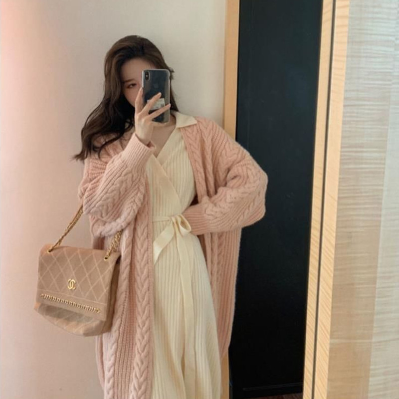 BEENLE Ženski zimski pleteni kardigan Retro korejski modni džemper Jednostavni široki dugi kaputi Tople debele jakne Ženska odjeća