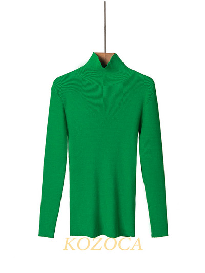 Kozoca Νέο γυναικείο πουλόβερ με ζιβάγκο Φθινοπωρινό μακρυμάνικο λεπτό ελαστικό πλεκτό πουλόβερ Casual Soft Basic Jumper Μασίφ ζεστά μπλουζάκια