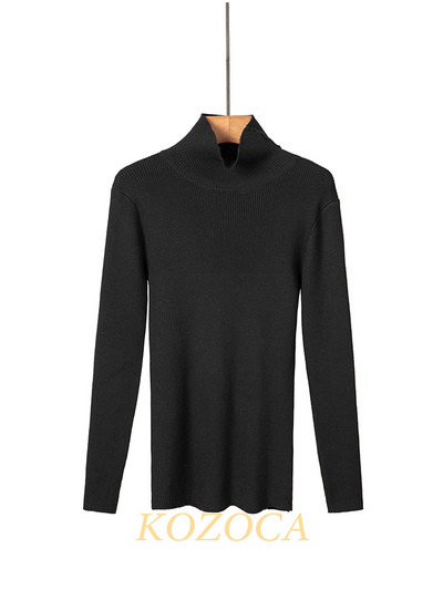 Kozoca Νέο γυναικείο πουλόβερ με ζιβάγκο Φθινοπωρινό μακρυμάνικο λεπτό ελαστικό πλεκτό πουλόβερ Casual Soft Basic Jumper Μασίφ ζεστά μπλουζάκια