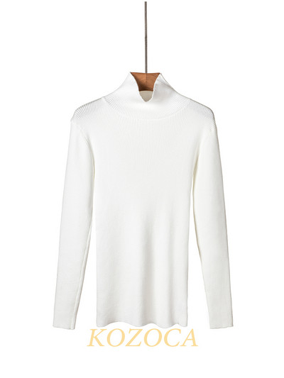 Kozoca Νέο γυναικείο πουλόβερ με ζιβάγκο Φθινοπωρινό μακρυμάνικο λεπτό ελαστικό πλεκτό πουλόβερ Casual Soft Basic Jumper Μασίφ ζεστά μπλουζάκια