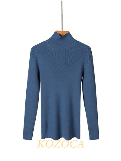 Kozoca Νέο γυναικείο πουλόβερ με ζιβάγκο Φθινοπωρινό μακρυμάνικο λεπτό ελαστικό πλεκτό πουλόβερ Casual Soft Basic Jumper Μασίφ ζεστά μπλουζάκια