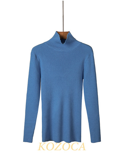 Kozoca Νέο γυναικείο πουλόβερ με ζιβάγκο Φθινοπωρινό μακρυμάνικο λεπτό ελαστικό πλεκτό πουλόβερ Casual Soft Basic Jumper Μασίφ ζεστά μπλουζάκια