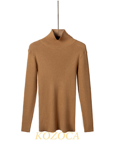 Kozoca Νέο γυναικείο πουλόβερ με ζιβάγκο Φθινοπωρινό μακρυμάνικο λεπτό ελαστικό πλεκτό πουλόβερ Casual Soft Basic Jumper Μασίφ ζεστά μπλουζάκια