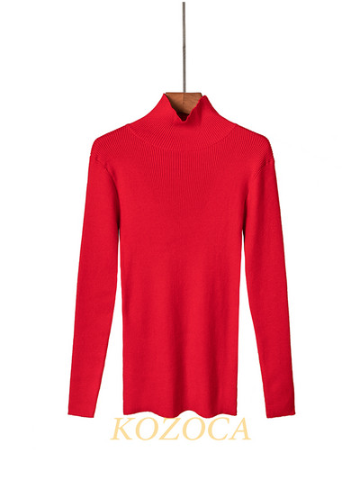 Kozoca Νέο γυναικείο πουλόβερ με ζιβάγκο Φθινοπωρινό μακρυμάνικο λεπτό ελαστικό πλεκτό πουλόβερ Casual Soft Basic Jumper Μασίφ ζεστά μπλουζάκια