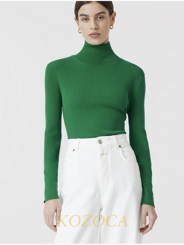 Kozoca Νέο γυναικείο πουλόβερ με ζιβάγκο Φθινοπωρινό μακρυμάνικο λεπτό ελαστικό πλεκτό πουλόβερ Casual Soft Basic Jumper Μασίφ ζεστά μπλουζάκια