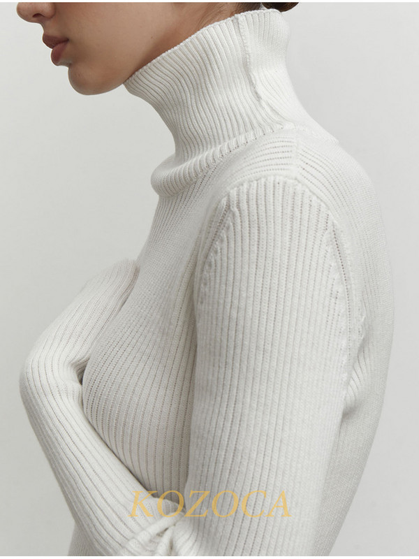 Kozoca Νέο γυναικείο πουλόβερ με ζιβάγκο Φθινοπωρινό μακρυμάνικο λεπτό ελαστικό πλεκτό πουλόβερ Casual Soft Basic Jumper Μασίφ ζεστά μπλουζάκια