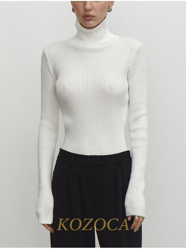 Kozoca Νέο γυναικείο πουλόβερ με ζιβάγκο Φθινοπωρινό μακρυμάνικο λεπτό ελαστικό πλεκτό πουλόβερ Casual Soft Basic Jumper Μασίφ ζεστά μπλουζάκια