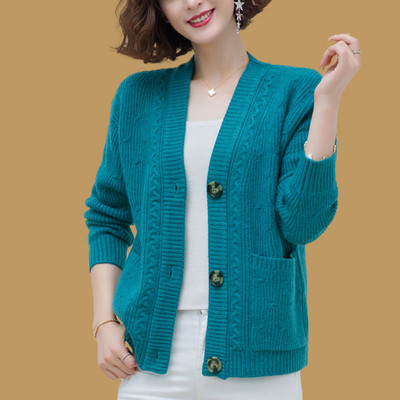 Õhuke kootud kampsun kardigan mantel Naiste Korea vabaaja kudumid jakid New Mom V-kaelusega Malhas Gilet Elegantne üherealine Casaco
