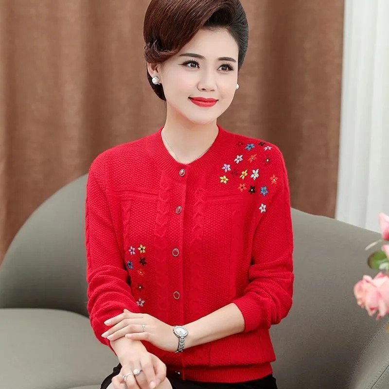 2022. Majka Vezeni pulover Proljeće Jesen Kardigan Jakna Ženski pleteni džemperi Široki kaput Pletivo srednjih godina Žensko