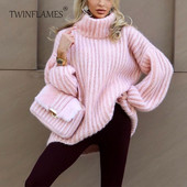 TWINFLAMES Turtleneck kootud kampsunid naiste sügistalv soojad ülisuured kohevad kampsunid naiste pikkade varrukatega pulloverid naiste topid