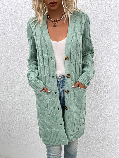 Dugački pleteni pulover Ženski Jesen Zima Vintage Ležerni široki kardigan Ženski modni elegantni pleteni kaput s gumbima