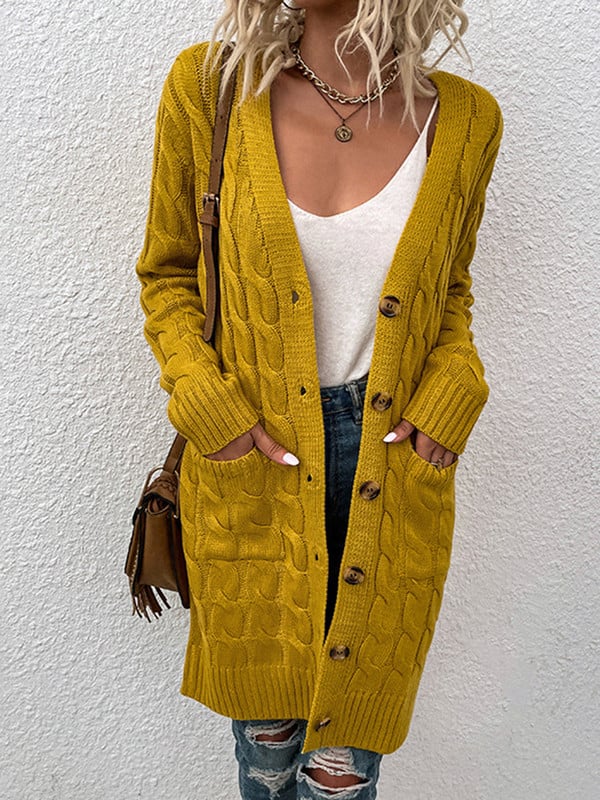 Dugački pleteni pulover Ženski Jesen Zima Vintage Ležerni široki kardigan Ženski modni elegantni pleteni kaput s gumbima