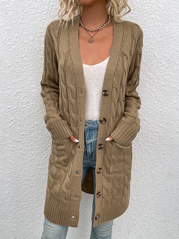 Dugački pleteni pulover Ženski Jesen Zima Vintage Ležerni široki kardigan Ženski modni elegantni pleteni kaput s gumbima