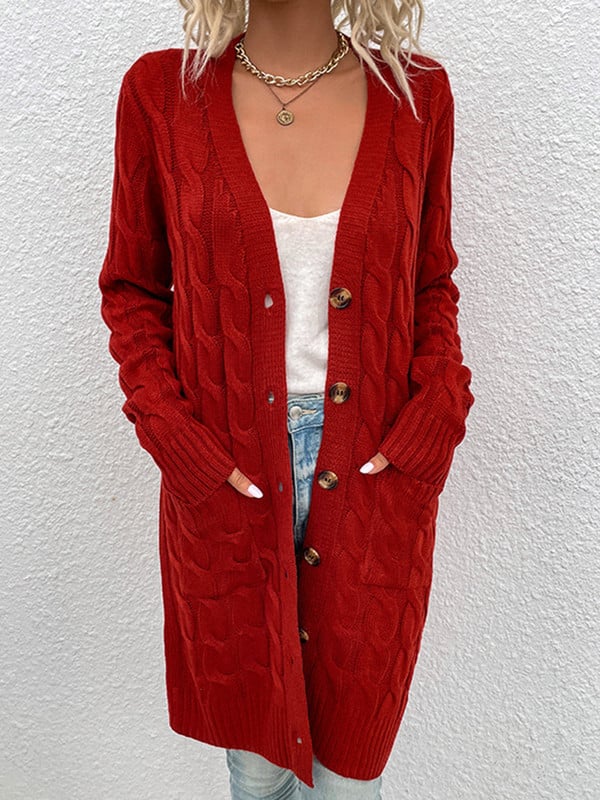 Dugački pleteni pulover Ženski Jesen Zima Vintage Ležerni široki kardigan Ženski modni elegantni pleteni kaput s gumbima