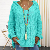 Με κουκούλα V-λαιμόκοψη μακρυμάνικο πλεκτό πλεκτό φθινοπωρινό χειμωνιάτικο μονόχρωμο φαρδύ πουλόβερ πουλόβερ γυναικεία ρούχα