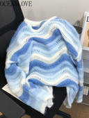OCEANLOVE Sweet Pull Femme Puloveri na pruge široki Jesen Zima Kontrastne boje Ženski džemperi Vintage korejski Kawaii puloveri široki