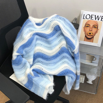 OCEANLOVE Sweet Pull Femme Puloveri na pruge široki Jesen Zima Kontrastne boje Ženski džemperi Vintage korejski Kawaii puloveri široki