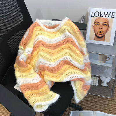 OCEANLOVE Sweet Pull Femme Puloveri na pruge široki Jesen Zima Kontrastne boje Ženski džemperi Vintage korejski Kawaii puloveri široki