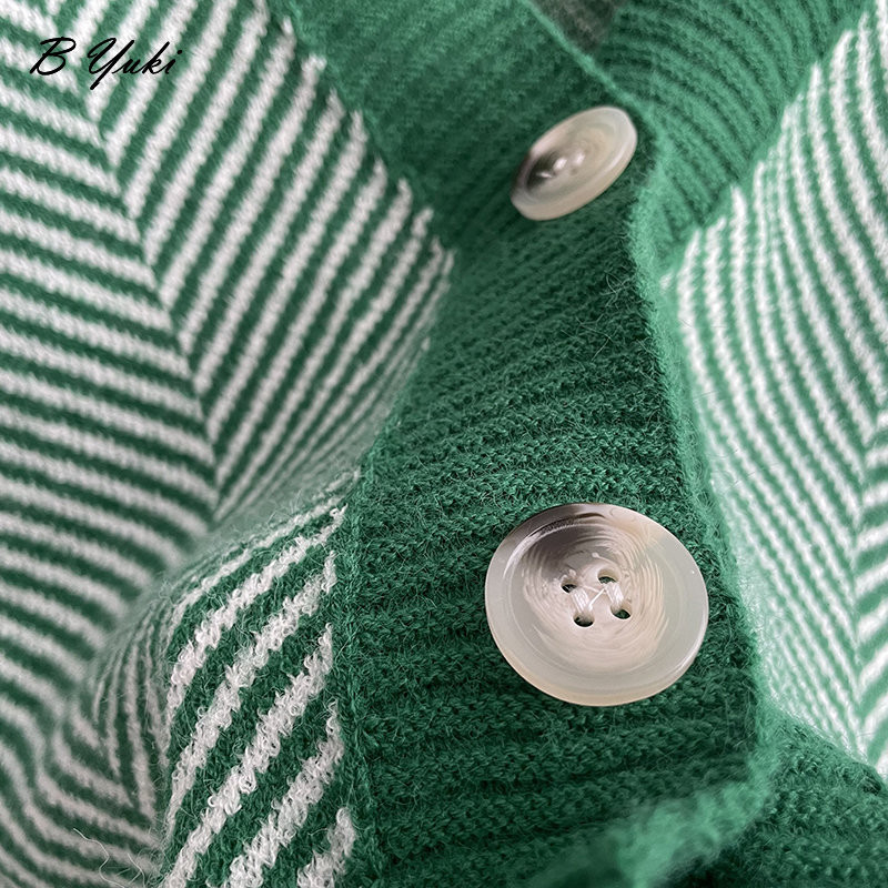 Blessyuki preveliki široki mekani pleteni pulover s kardiganom Ženski starinski prugasti veste s dugim rukavima s V-izrezom Ženski korejski chic top