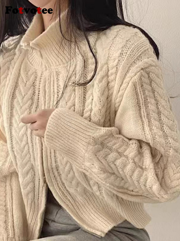 Fotvotee kampsunid naistele Kampsun Korea mood kärbitud kampsun pikkade varrukatega talveriided 2023 kootud topid, vintage