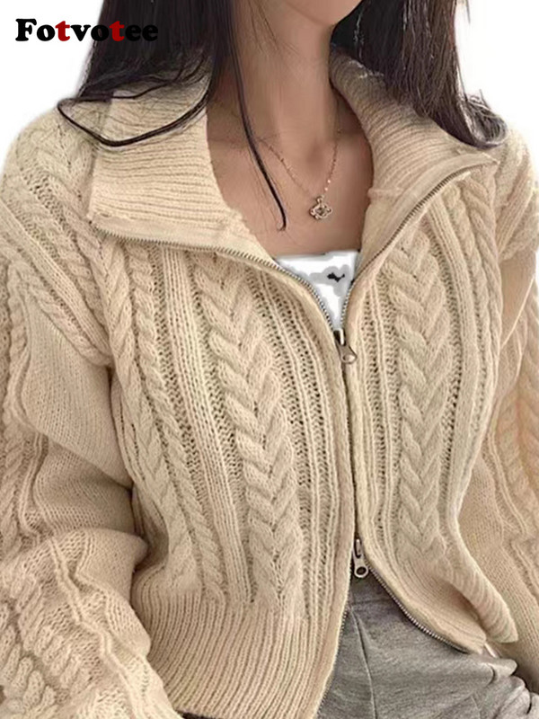 Fotvotee kampsunid naistele Kampsun Korea mood kärbitud kampsun pikkade varrukatega talveriided 2023 kootud topid, vintage