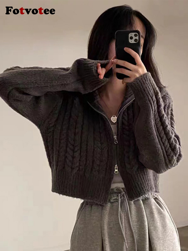 Fotvotee kampsunid naistele Kampsun Korea mood kärbitud kampsun pikkade varrukatega talveriided 2023 kootud topid, vintage