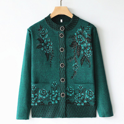 Ženski pulover Sredovječna mama Nosi okrugli izrez Jednoredno kopčanje Pleteni Ženski džepni kardigan Jakna Proljeće Jesen Džemperi Kaput