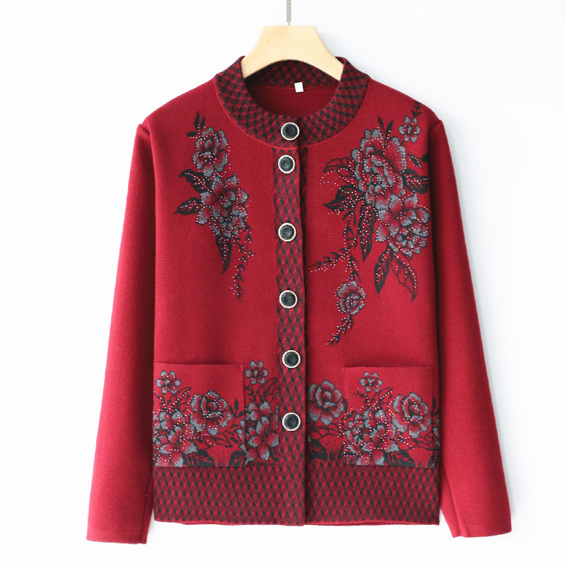 Ženski pulover Sredovječna mama Nosi okrugli izrez Jednoredno kopčanje Pleteni Ženski džepni kardigan Jakna Proljeće Jesen Džemperi Kaput