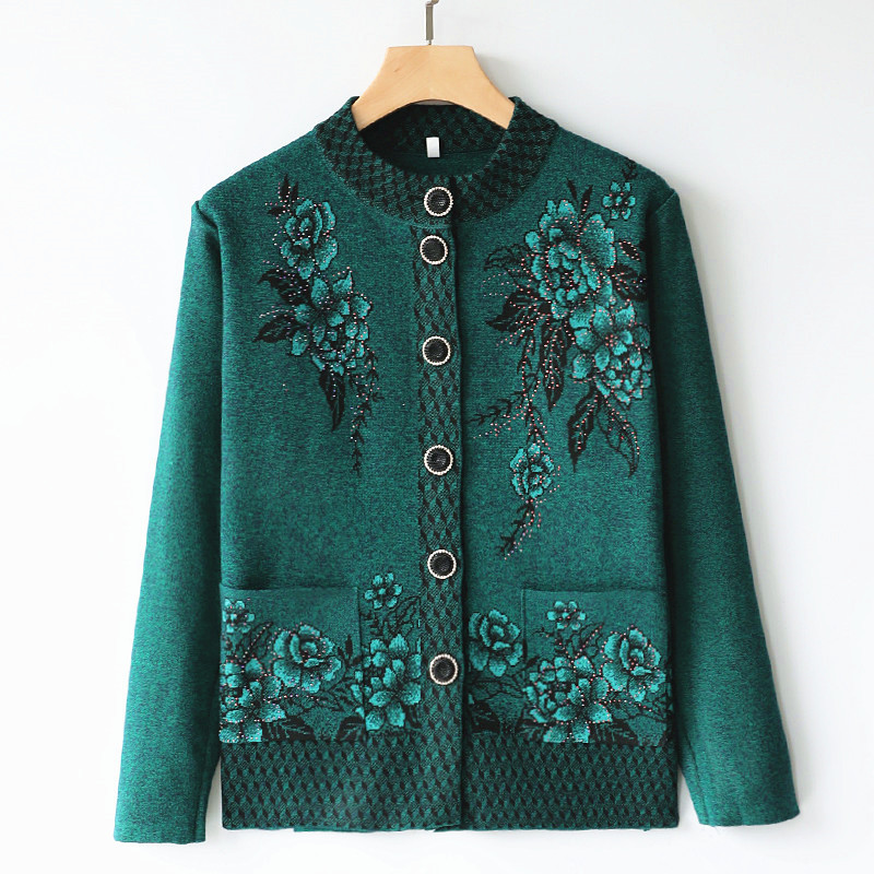 Ženski pulover Sredovječna mama Nosi okrugli izrez Jednoredno kopčanje Pleteni Ženski džepni kardigan Jakna Proljeće Jesen Džemperi Kaput