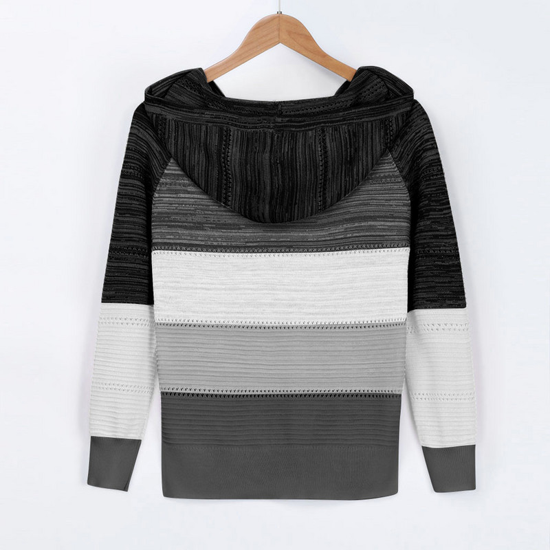 Jesen Ženski patchwork džemper s kapuljačom Dugi rukavi Pleteni džemper s V-izrezom Ležerni prugasti pulover Džemperi Nove ženske majice s kapuljačom 2021.