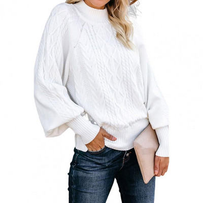 Pleteni pulover Ženski lampion s O-izrezom Džemper s dugim rukavima Jesen Zima Jednobojni široki topli pulover Top Streetwear