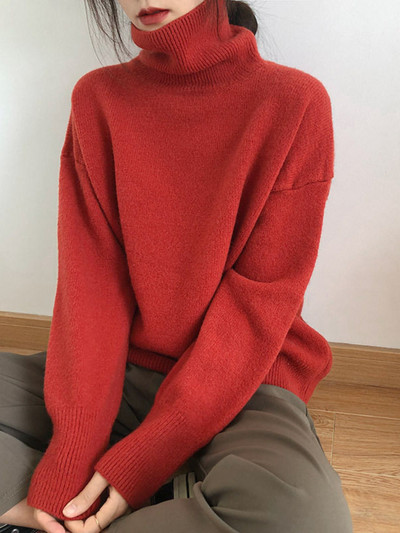 Pulovere supradimensionate tricotate pentru femei cu gât roscat de iarnă Pulovere pentru femei, pline, vrac, cu gât înalt, groase, pentru femei, moda 2023