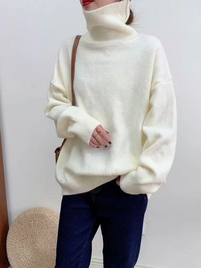 Pulovere supradimensionate tricotate pentru femei cu gât roscat de iarnă Pulovere pentru femei, pline, vrac, cu gât înalt, groase, pentru femei, moda 2023