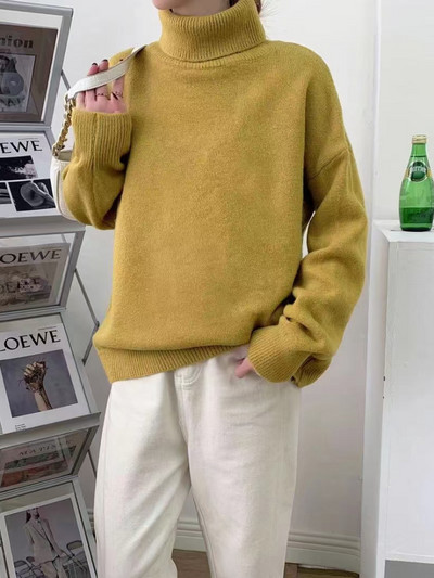 Pulovere supradimensionate tricotate pentru femei cu gât roscat de iarnă Pulovere pentru femei, pline, vrac, cu gât înalt, groase, pentru femei, moda 2023