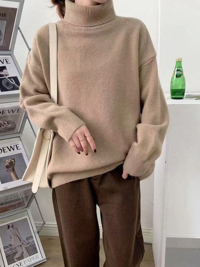 Pulovere supradimensionate tricotate pentru femei cu gât roscat de iarnă Pulovere pentru femei, pline, vrac, cu gât înalt, groase, pentru femei, moda 2023