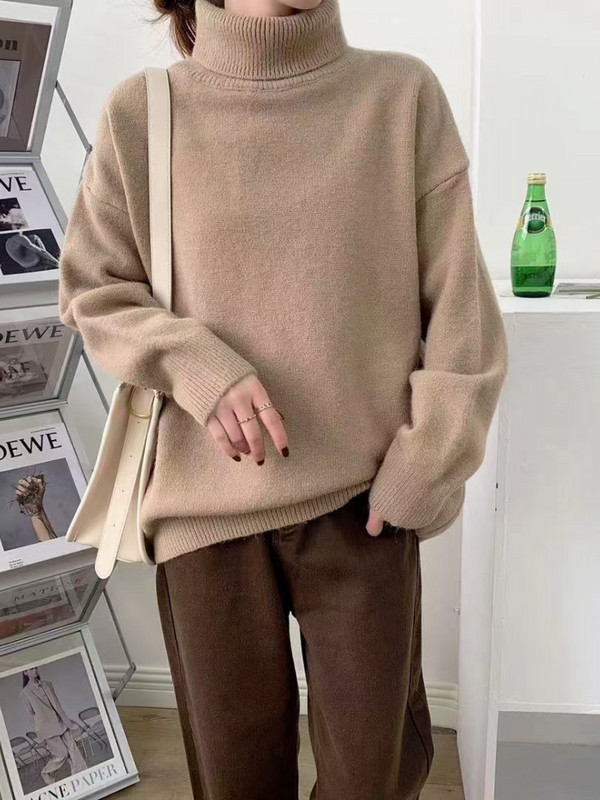 Pulovere supradimensionate tricotate pentru femei cu gât roscat de iarnă Pulovere pentru femei, pline, vrac, cu gât înalt, groase, pentru femei, moda 2023