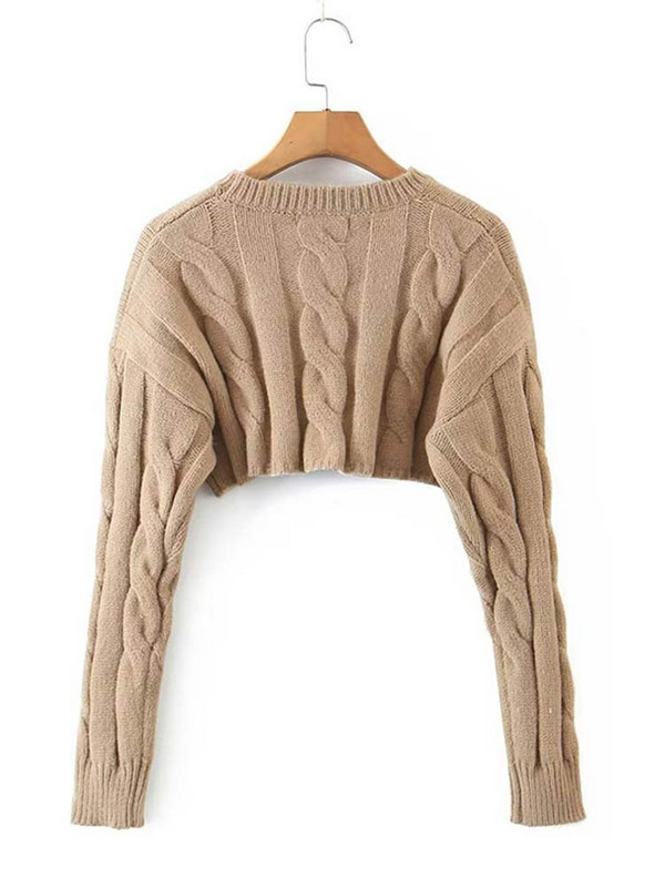 Dvobojni ženski seksi sivi kaki pulover Pleteći džemper kaput Kratki modni seksi divlji O-izrez punih rukava, toplo proljeće jesen 2022.