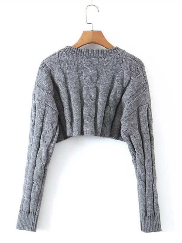 Dvobojni ženski seksi sivi kaki pulover Pleteći džemper kaput Kratki modni seksi divlji O-izrez punih rukava, toplo proljeće jesen 2022.