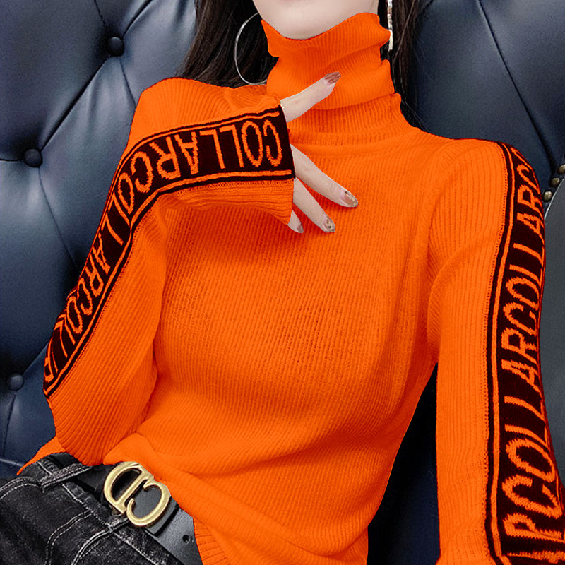 Pulover de toamnă iarnă pentru femei Pulover tricotat cu nervuri Pulover cu mânecă lungă cu gât țesut Pulover subțire, moale, cald, pentru femei