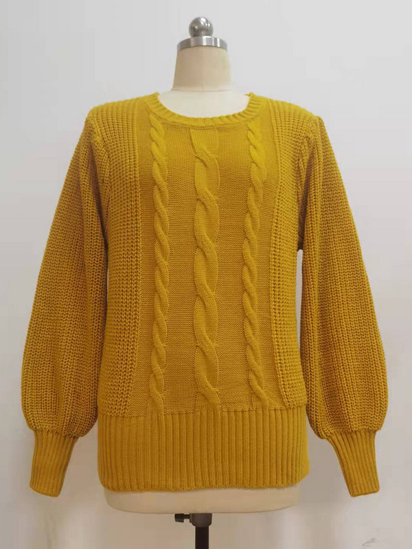 Jesen Zima Ženski pulover Modni pleteni puf dugih rukava Basic Black Twist Ženski pulover Ležerni jednobojni pulover 2023.