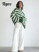 Γυναικείο πουλόβερ πουλόβερ με αντίθεση με ρίγες, φαρδιά λαιμόκοψη βάρκα με μακρυμάνικο γυναικείο πλεκτό μπλουζάκι 2023 Φθινόπωρο Lady Chic Streetwear